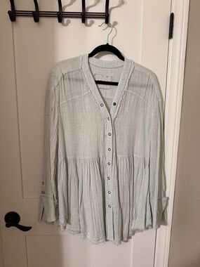 We The Free Light Sage Button-Down Peasant Blouse